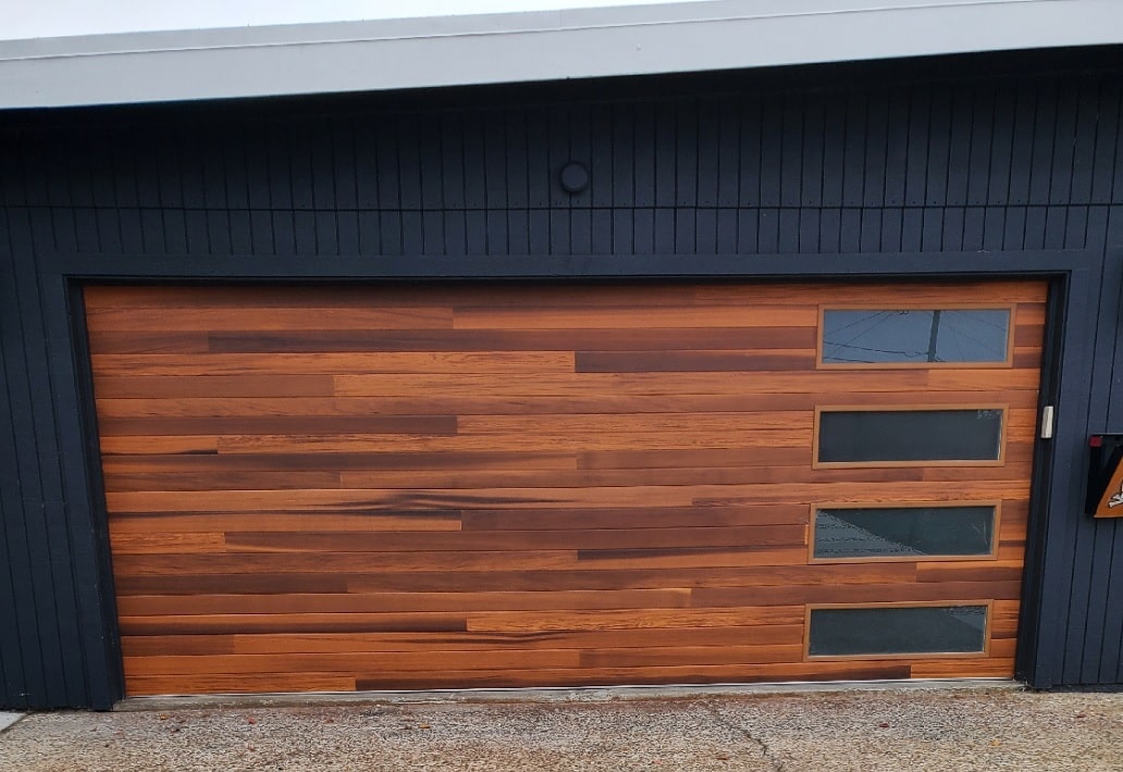 Chi Plank Steel Door Cedar Color With Frosted Glass