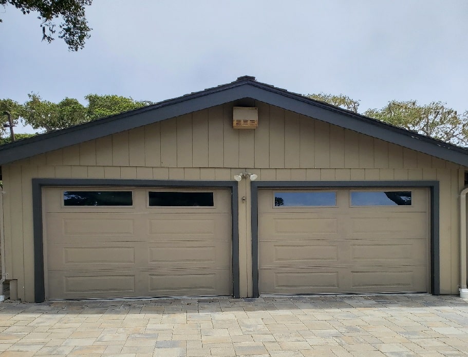 Steel garage door with clear windows