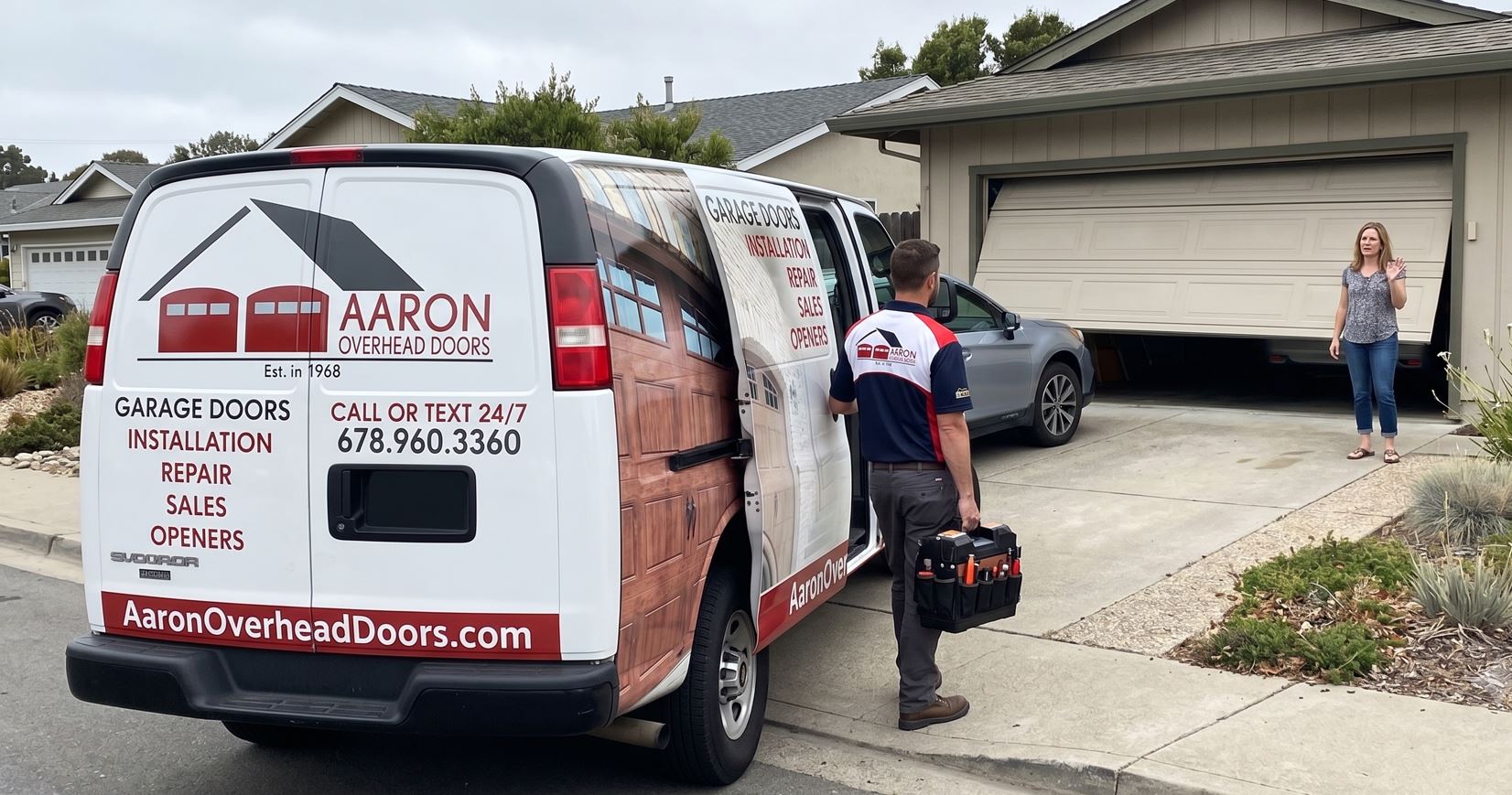 Technician arriving at home on the central coast where garage door is stuck halfway