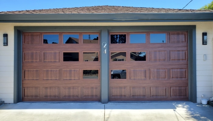 Wood Garage Door With Mosaic Windows